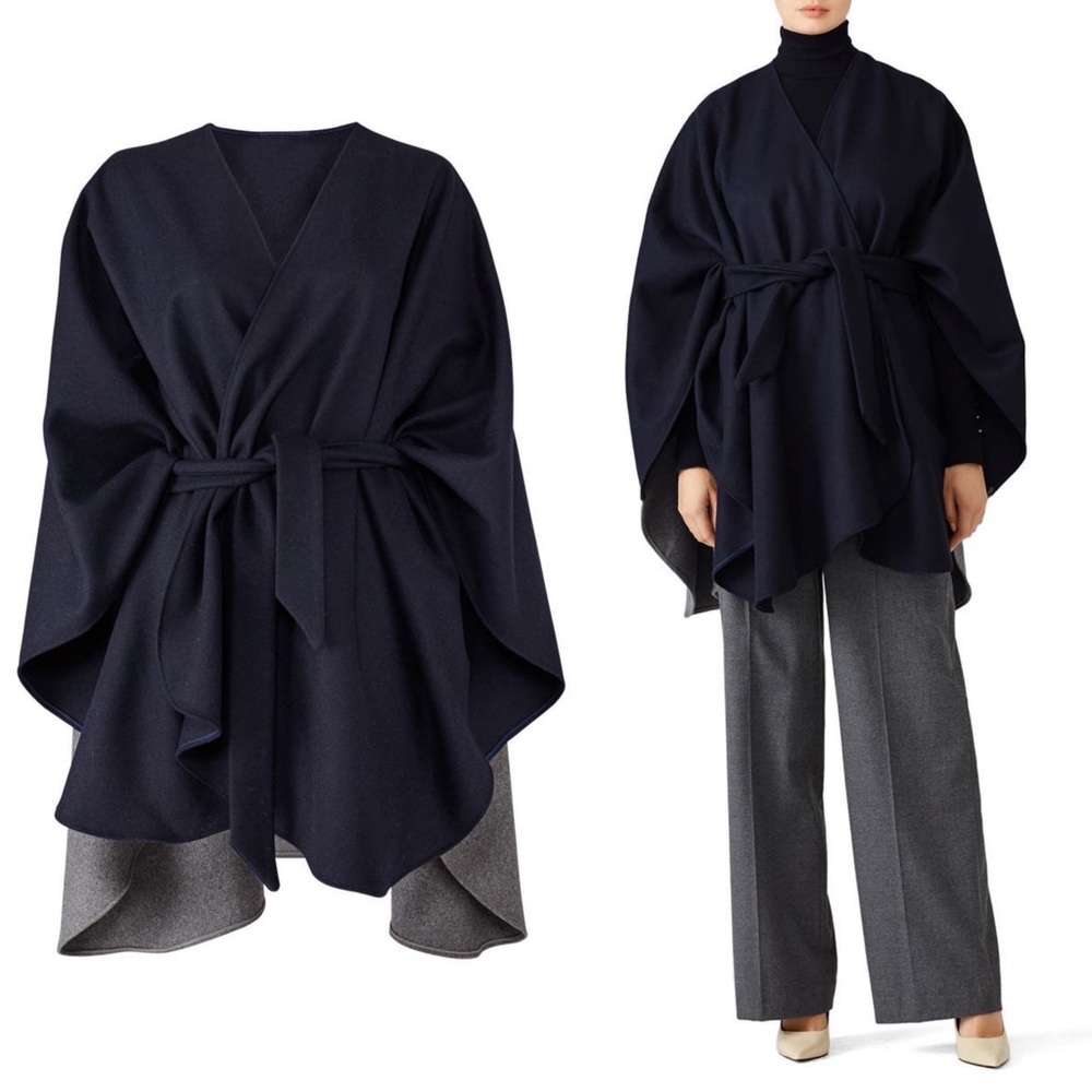 Donni Charm Wool Duo Wonder Cape Poncho OS Colorblock Oversized Drape Slouchy